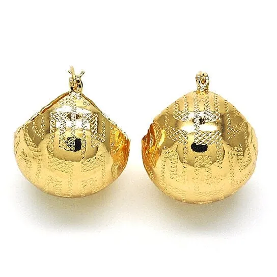 18k Gold Filled High Polish Finish Small Hoop, Greek Key Design, Polished Finish, Golden Tone