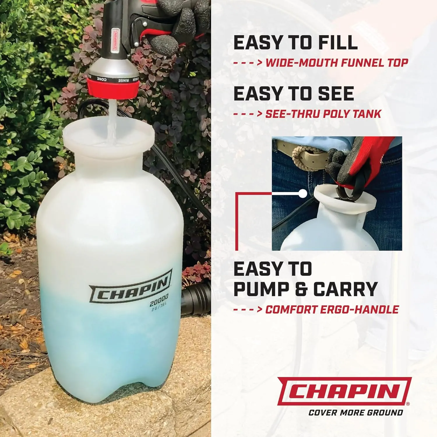 Chapin 20024: Value Pack, 2-Pack, 2-Gallon SureSpray Lawn and Garden Poly Tank Sprayer with Anti-Clog Filter for Fertilizers, Herbicides and Pesticides, Translucent White