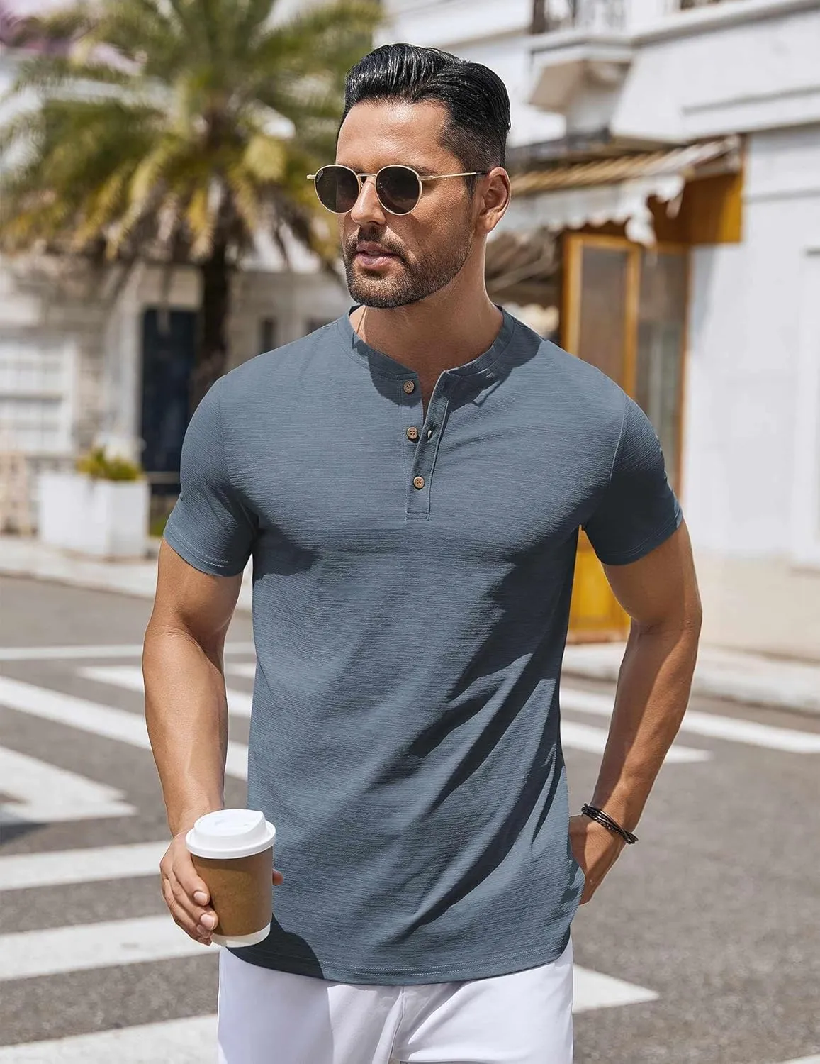 COOFANDY Mens Henley Shirts Short Sleeve Casual Button Down Shirts Lightweight Summer Basic Tee