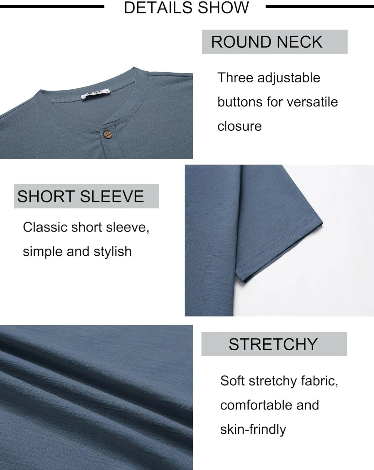 COOFANDY Mens Henley Shirts Short Sleeve Casual Button Down Shirts Lightweight Summer Basic Tee
