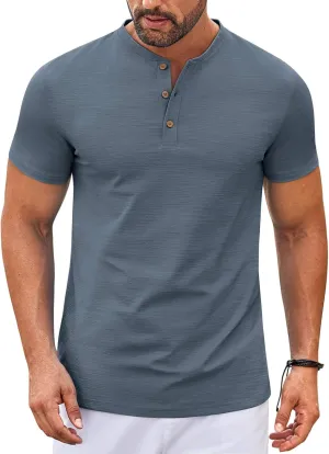 COOFANDY Mens Henley Shirts Short Sleeve Casual Button Down Shirts Lightweight Summer Basic Tee