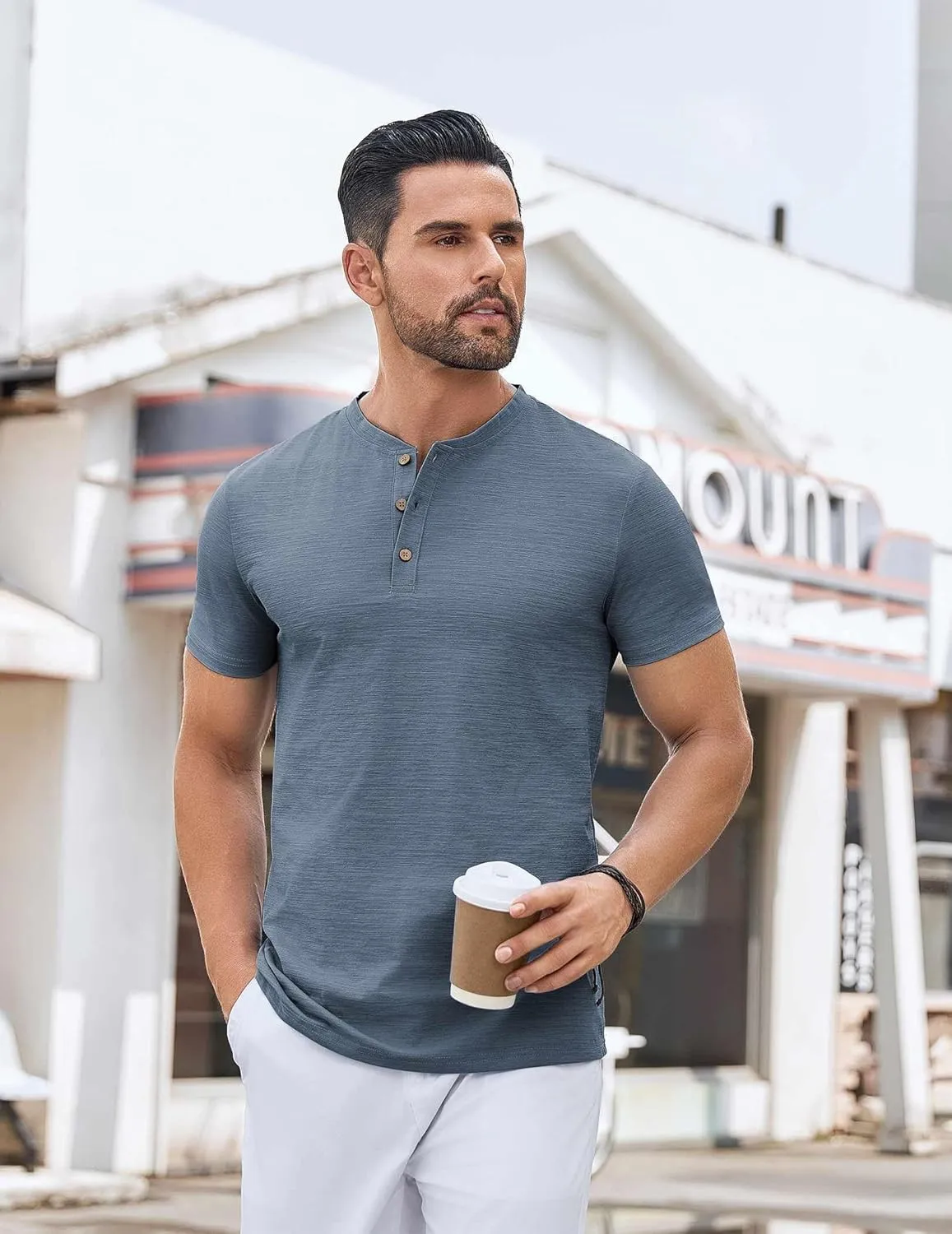COOFANDY Mens Henley Shirts Short Sleeve Casual Button Down Shirts Lightweight Summer Basic Tee