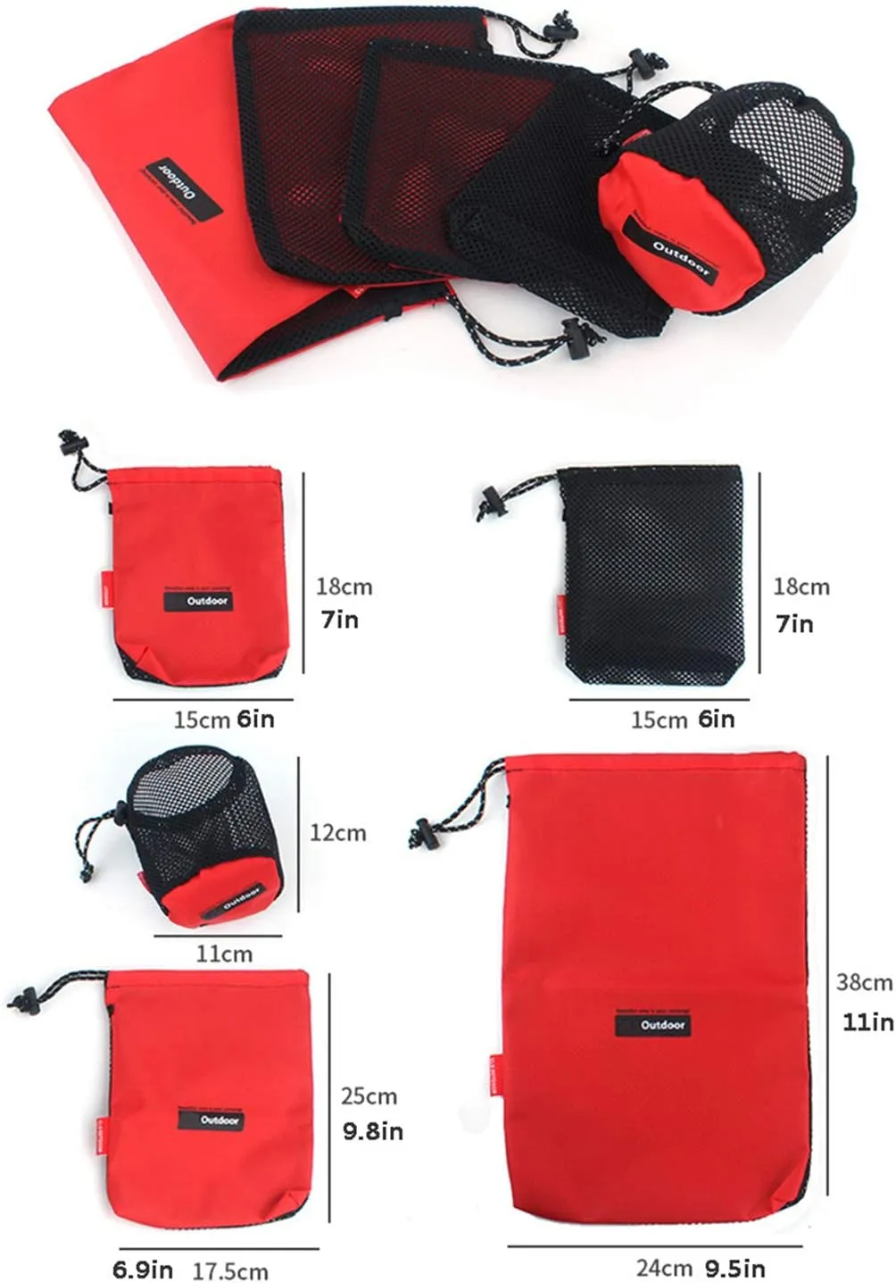 Drawstring Bags/Pouch/Ditty/Mesh-Stuff-Sack for Camping/Travel Cord/Bag - Storage 5-in-1 Travel Use Nylon 5 Pieces