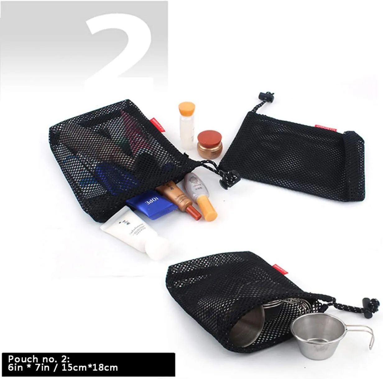 Drawstring Bags/Pouch/Ditty/Mesh-Stuff-Sack for Camping/Travel Cord/Bag - Storage 5-in-1 Travel Use Nylon 5 Pieces