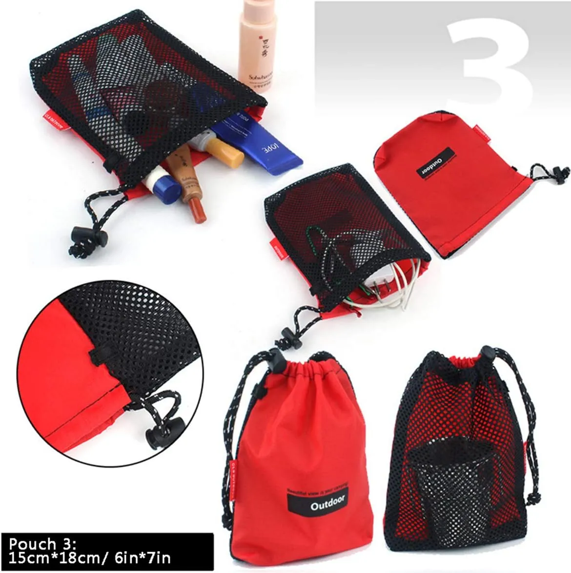 Drawstring Bags/Pouch/Ditty/Mesh-Stuff-Sack for Camping/Travel Cord/Bag - Storage 5-in-1 Travel Use Nylon 5 Pieces