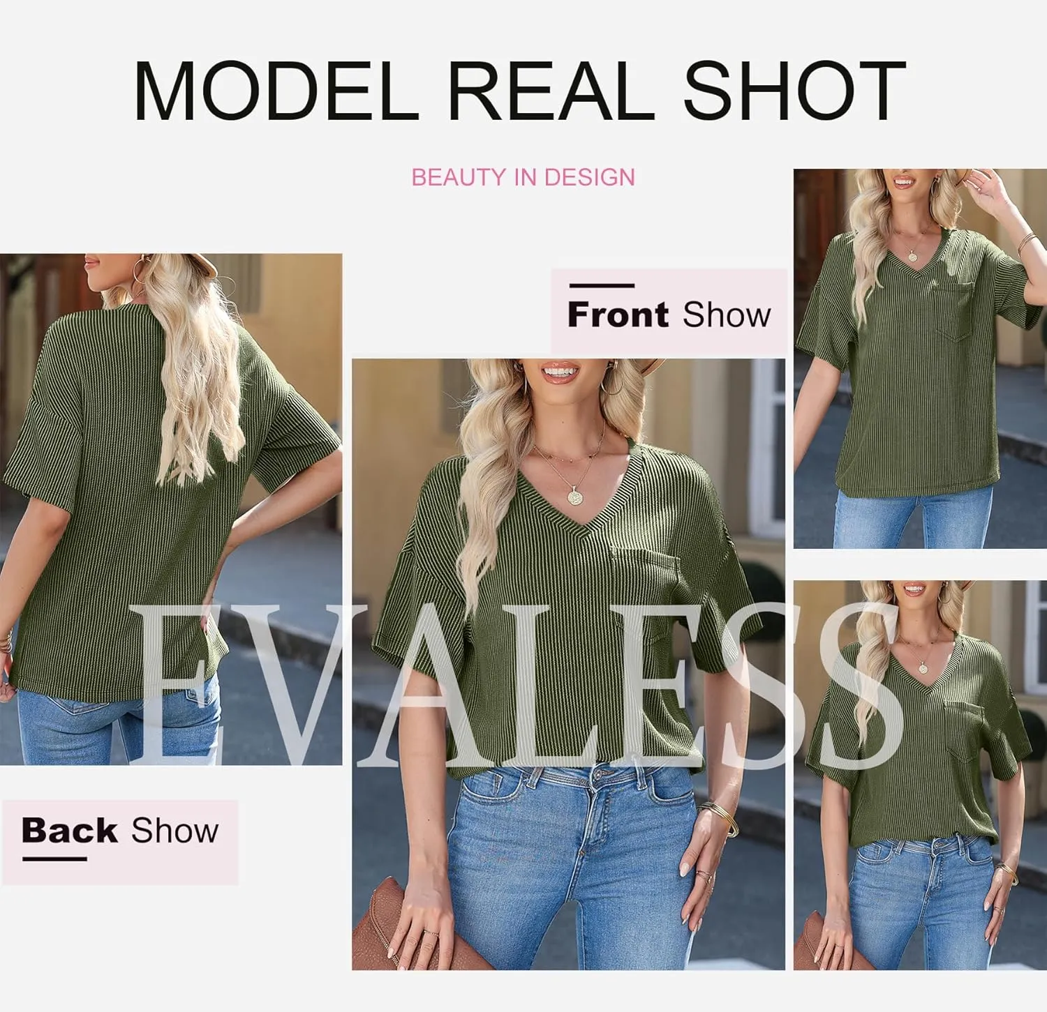 EVALESS Womens Summer Tops Oversized T Shirts Short Sleeve Blouses for Women Dressy Casual Work Outfits