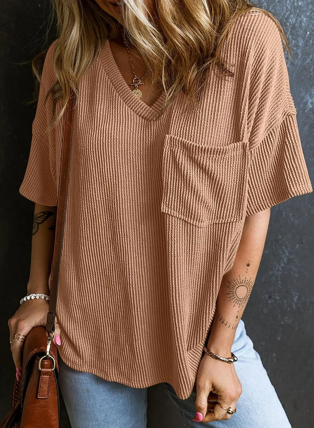 EVALESS Womens Summer Tops Oversized T Shirts Short Sleeve Blouses for Women Dressy Casual Work Outfits