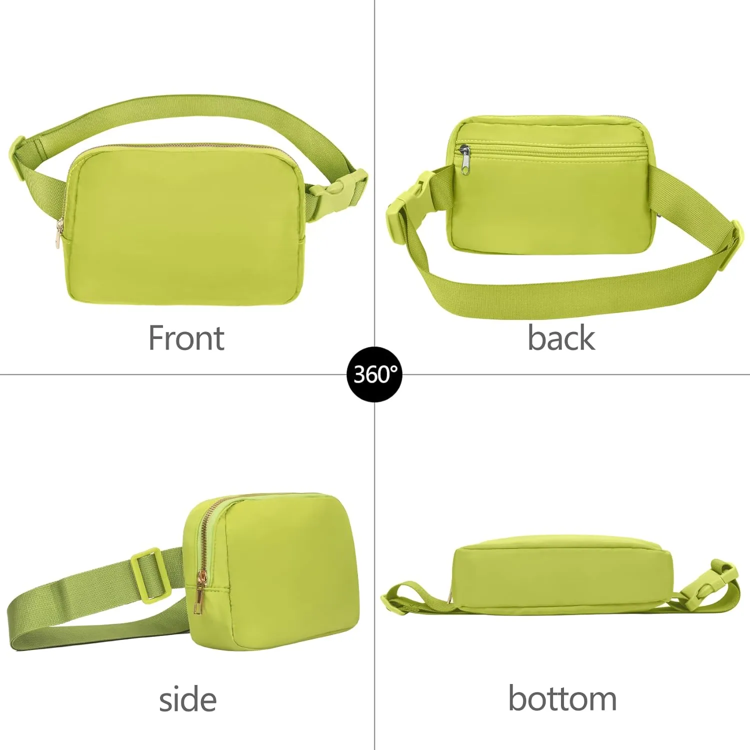 Fanny Pack Crossbody Bag for Women and Men, Belt Bag for Hiking Bum Bag with Adjustable Strap, Waist pack for Running Workout Sports Travel Black Grass Green