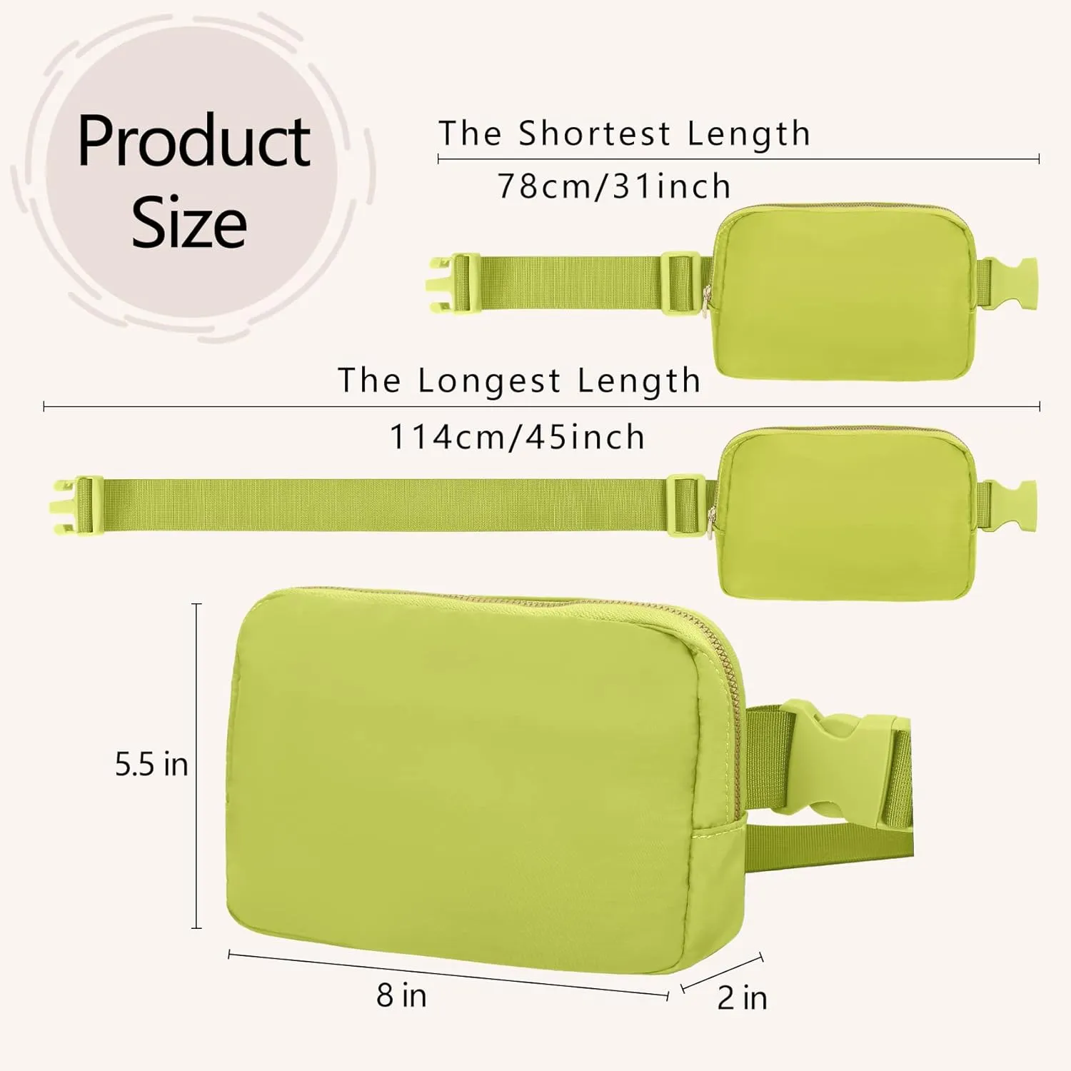 Fanny Pack Crossbody Bag for Women and Men, Belt Bag for Hiking Bum Bag with Adjustable Strap, Waist pack for Running Workout Sports Travel Black Grass Green