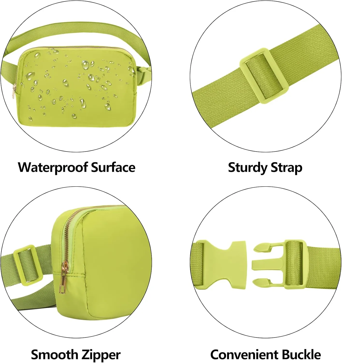 Fanny Pack Crossbody Bag for Women and Men, Belt Bag for Hiking Bum Bag with Adjustable Strap, Waist pack for Running Workout Sports Travel Black Grass Green