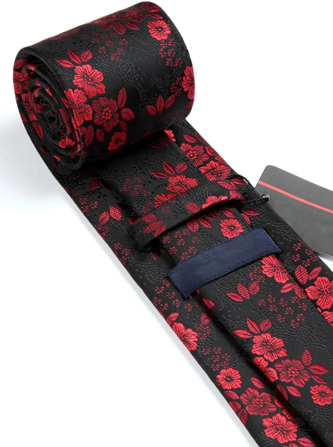 HISDERN Men Floral Ties Woven Classic 3.4" Necktie Set Formal tie Pocket Square for Wedding with Handkerchief Gift Box