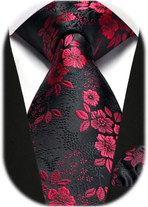 HISDERN Men Floral Ties Woven Classic 3.4" Necktie Set Formal tie Pocket Square for Wedding with Handkerchief Gift Box