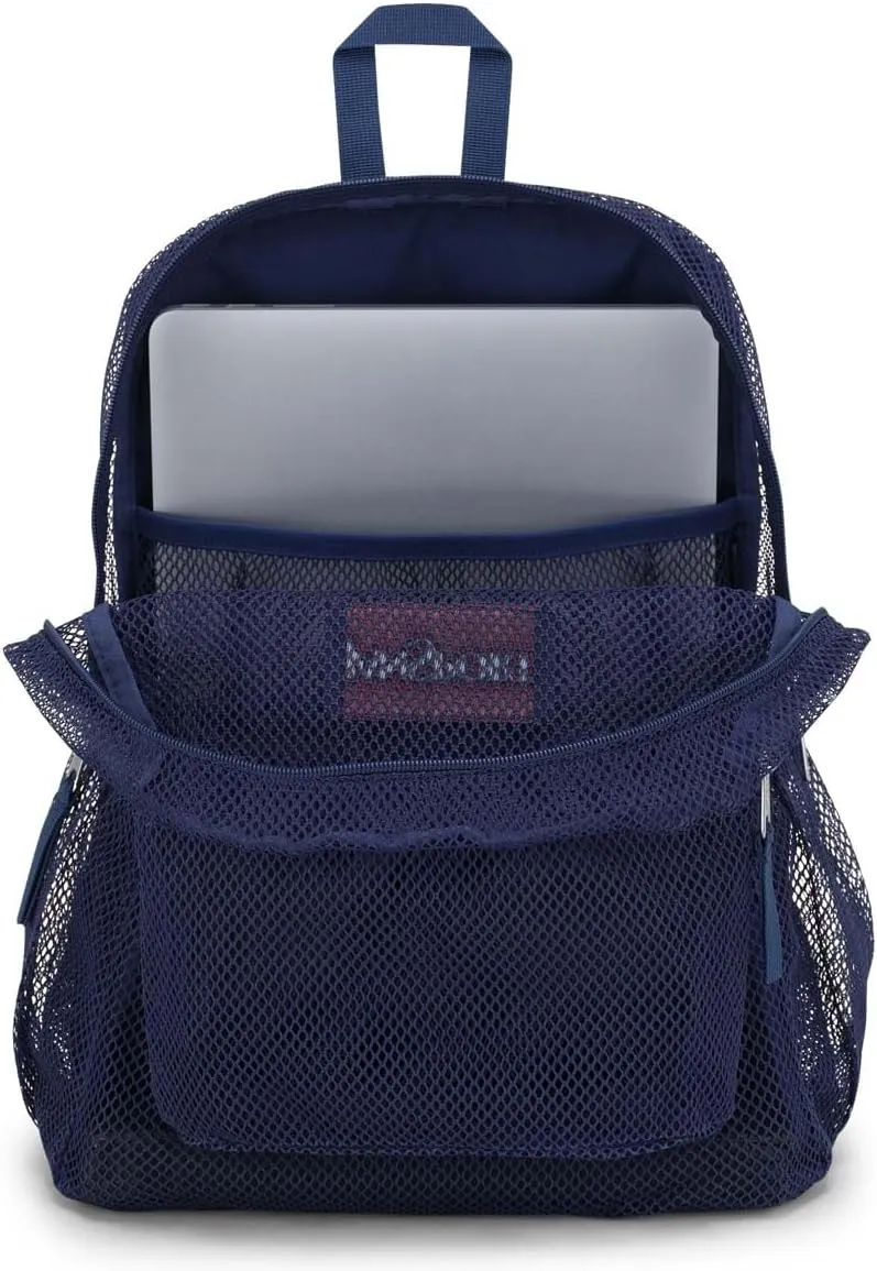 JanSport Eco Mesh Backpack, Red Tape, 17?? x 12.5?? x 6?? - Large Semi-Transparent Bag for Adults with Laptop Sleeve, Padded Back Panel, Navy