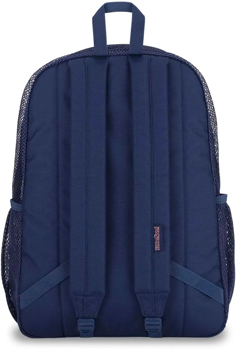 JanSport Eco Mesh Backpack, Red Tape, 17?? x 12.5?? x 6?? - Large Semi-Transparent Bag for Adults with Laptop Sleeve, Padded Back Panel, Navy