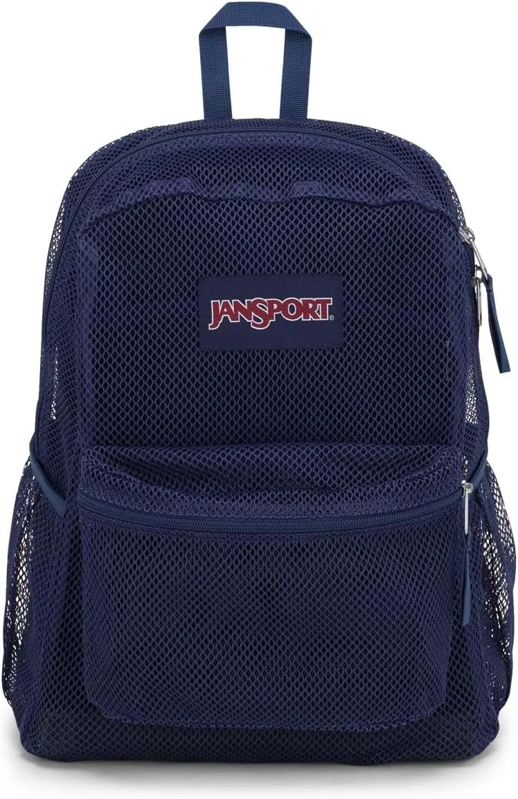 JanSport Eco Mesh Backpack, Red Tape, 17?? x 12.5?? x 6?? - Large Semi-Transparent Bag for Adults with Laptop Sleeve, Padded Back Panel, Navy