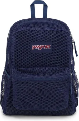 JanSport Eco Mesh Backpack, Red Tape, 17?? x 12.5?? x 6?? - Large Semi-Transparent Bag for Adults with Laptop Sleeve, Padded Back Panel, Navy
