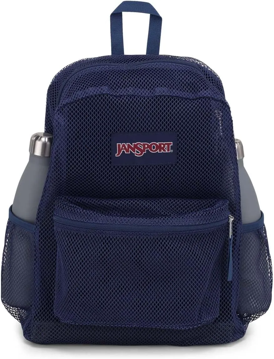 JanSport Eco Mesh Backpack, Red Tape, 17?? x 12.5?? x 6?? - Large Semi-Transparent Bag for Adults with Laptop Sleeve, Padded Back Panel, Navy