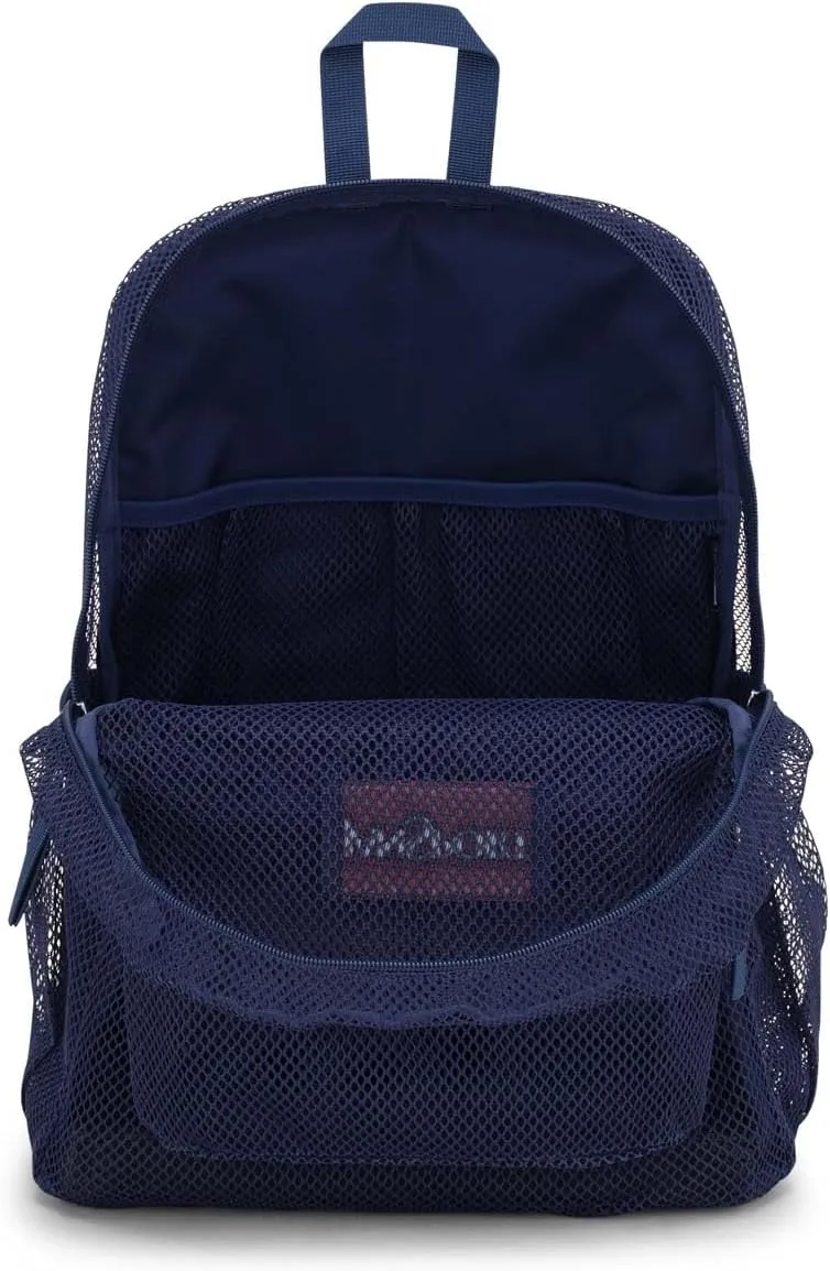JanSport Eco Mesh Backpack, Red Tape, 17?? x 12.5?? x 6?? - Large Semi-Transparent Bag for Adults with Laptop Sleeve, Padded Back Panel, Navy