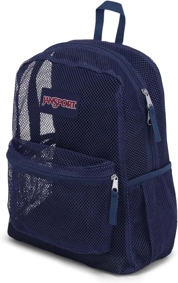JanSport Eco Mesh Backpack, Red Tape, 17?? x 12.5?? x 6?? - Large Semi-Transparent Bag for Adults with Laptop Sleeve, Padded Back Panel, Navy