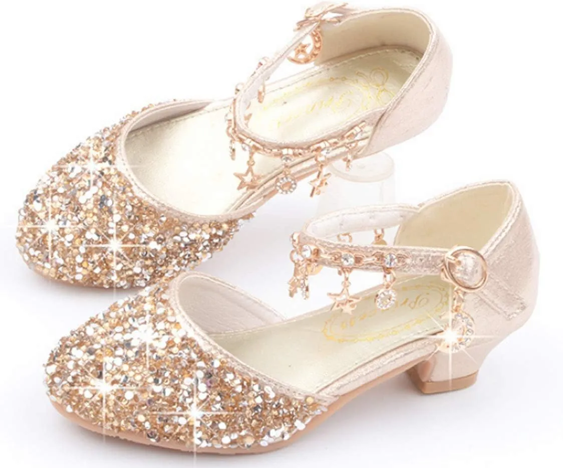 LFHT Little Kids Girls Dress Pumps Glitter Sequins Princess Low Heels Mary Jane Party Dance Shoes Rhinestone Sandals
