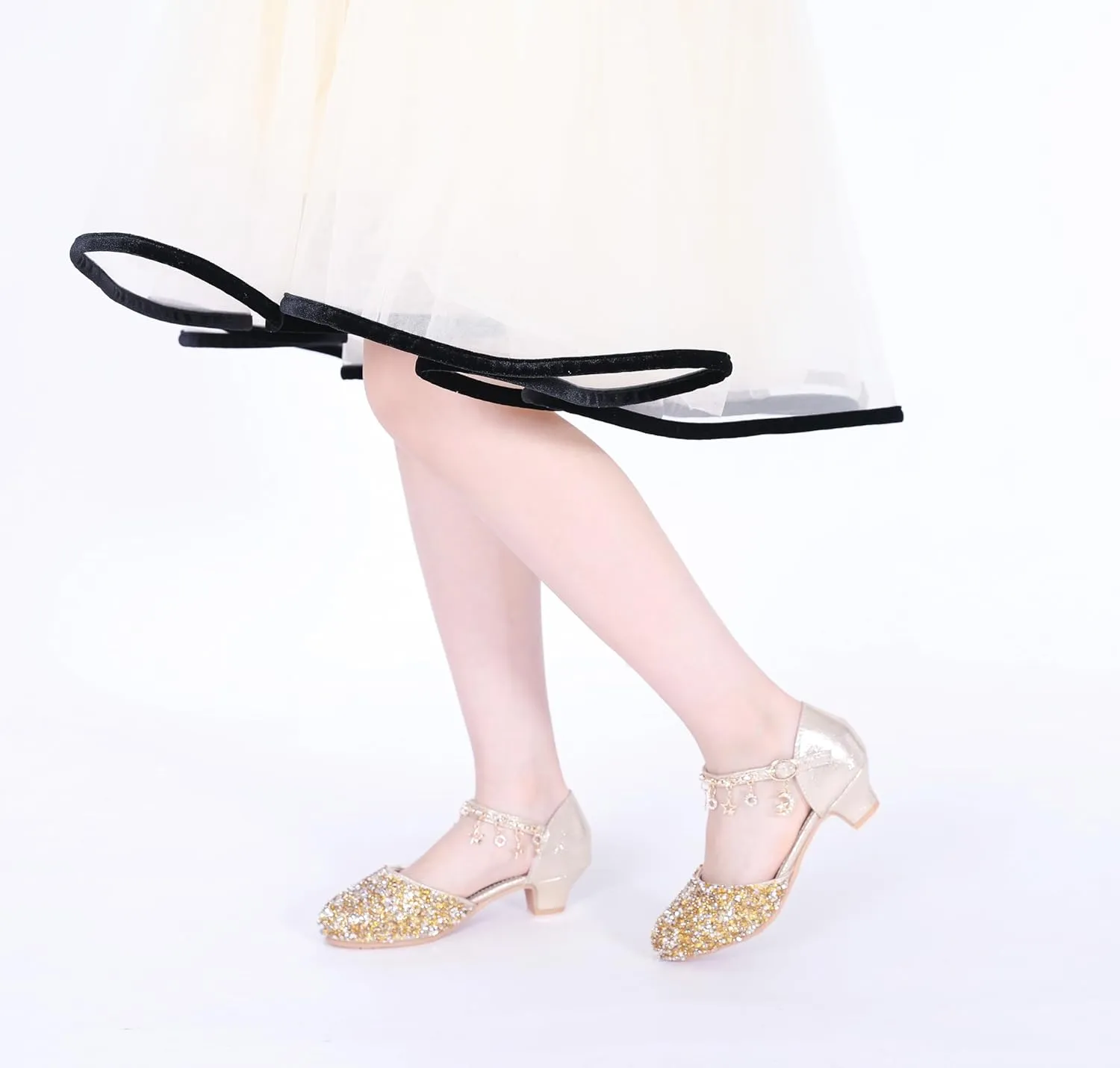 LFHT Little Kids Girls Dress Pumps Glitter Sequins Princess Low Heels Mary Jane Party Dance Shoes Rhinestone Sandals