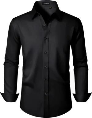 Men's Dress Shirts Long Sleeve Stretch Wrinkle Free Slim Fit Wedding Formal Button Down Shirt