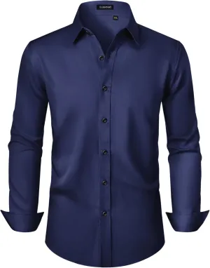 Men's Dress Shirts Long Sleeve Stretch Wrinkle Free Slim Fit Wedding Formal Button Down Shirt