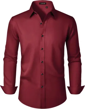 Men's Dress Shirts Long Sleeve Stretch Wrinkle Free Slim Fit Wedding Formal Button Down Shirt