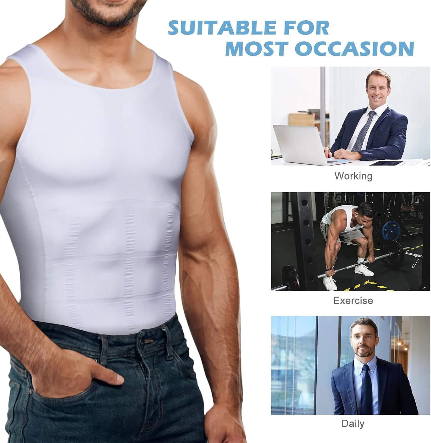 Mens Slimming Body Shaper Vest, Gynecomastia Compression Shirts, Tummy Control Undershirts