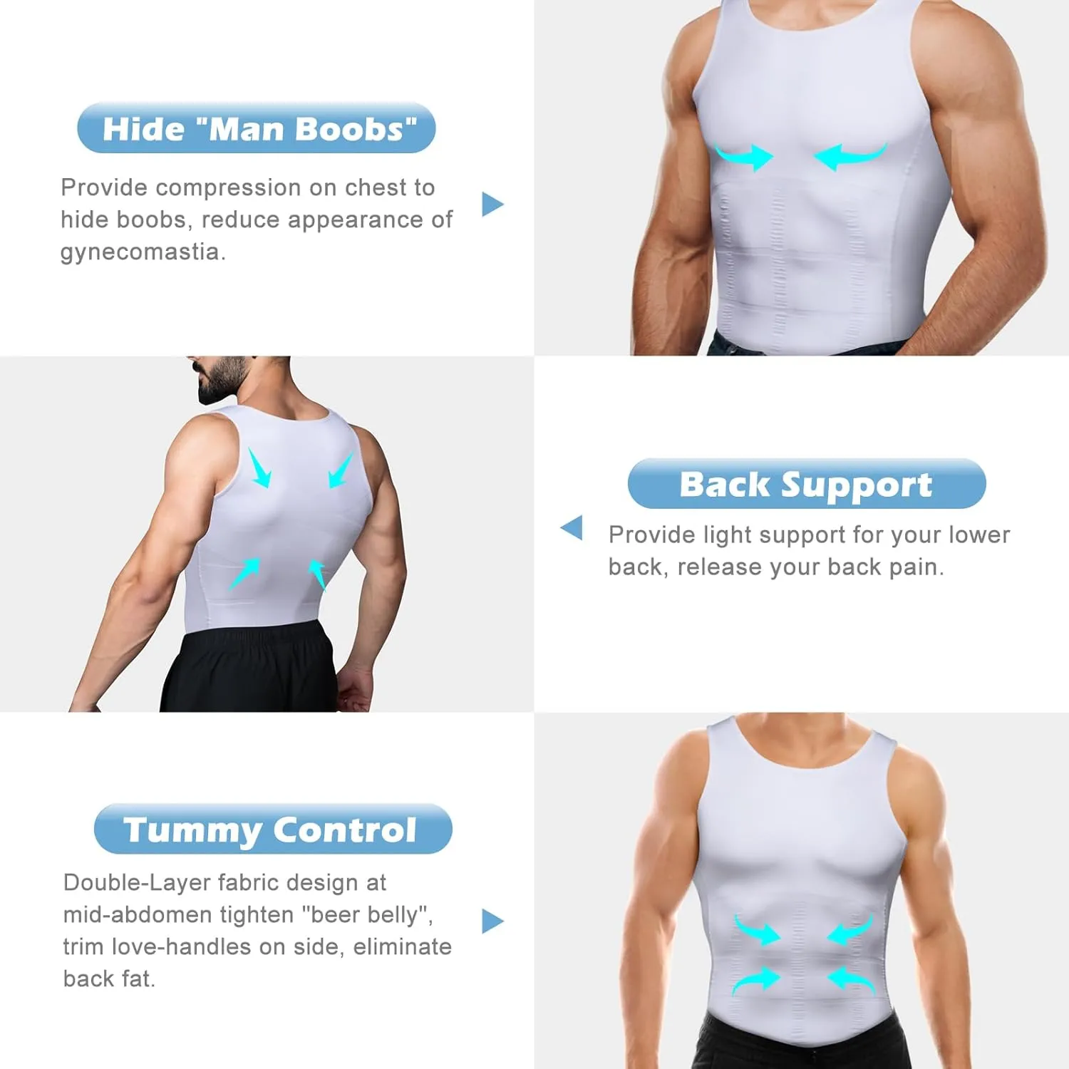 Mens Slimming Body Shaper Vest, Gynecomastia Compression Shirts, Tummy Control Undershirts