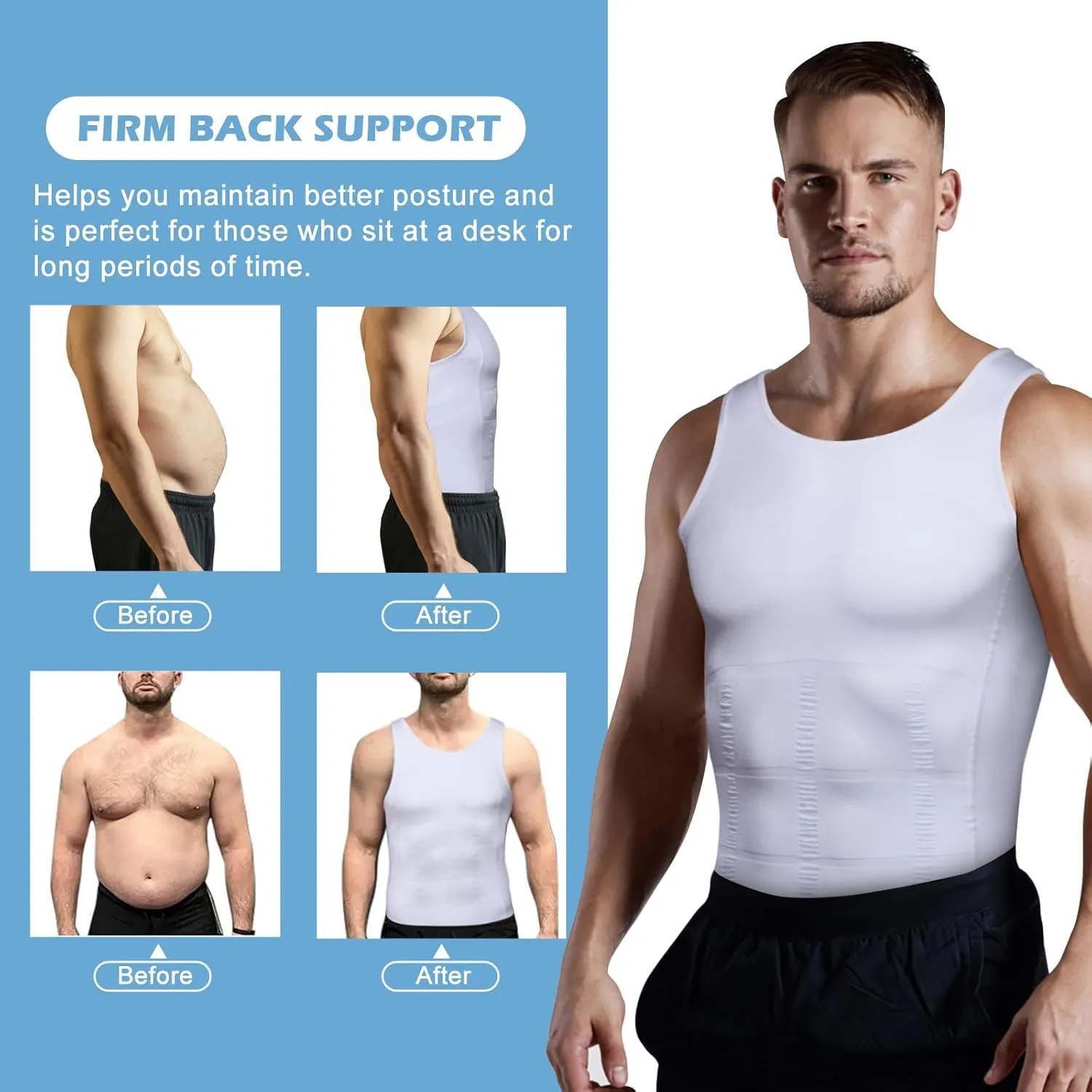Mens Slimming Body Shaper Vest, Gynecomastia Compression Shirts, Tummy Control Undershirts