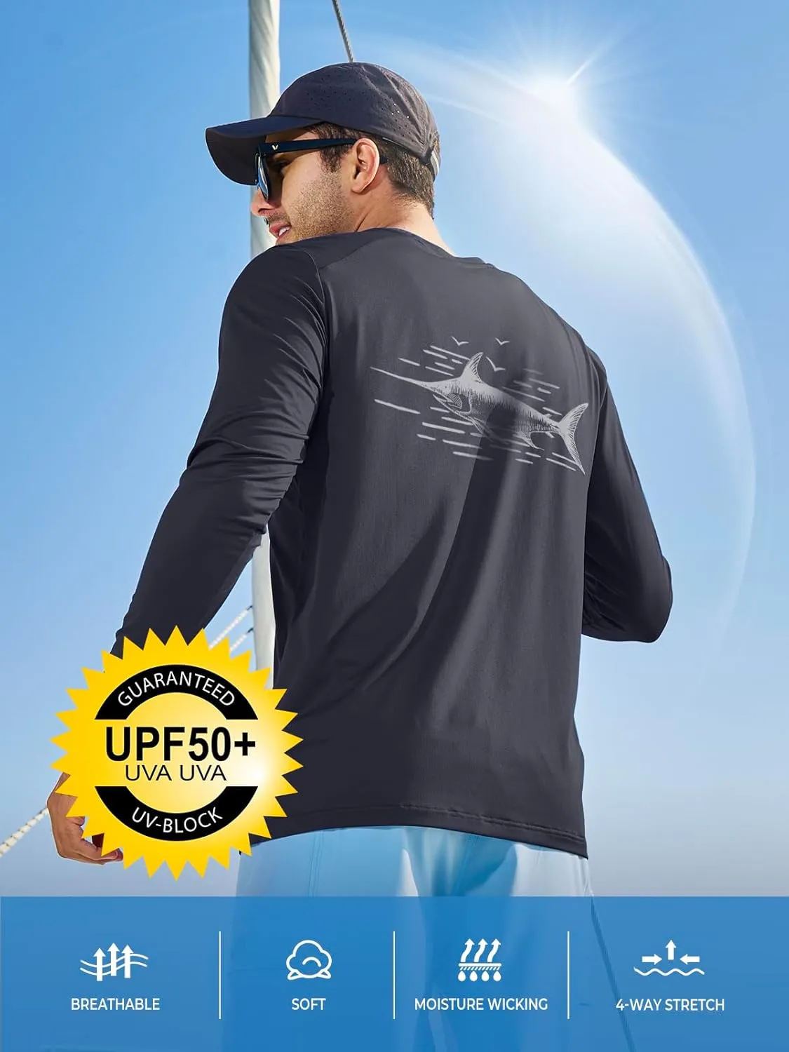 NORTHYARD Men's UPF 50  Sun Protection Shirts Long Sleeve Swim Beach Rash Guard SPF Quick Dry Lightweight UV Fishing T-Shirt