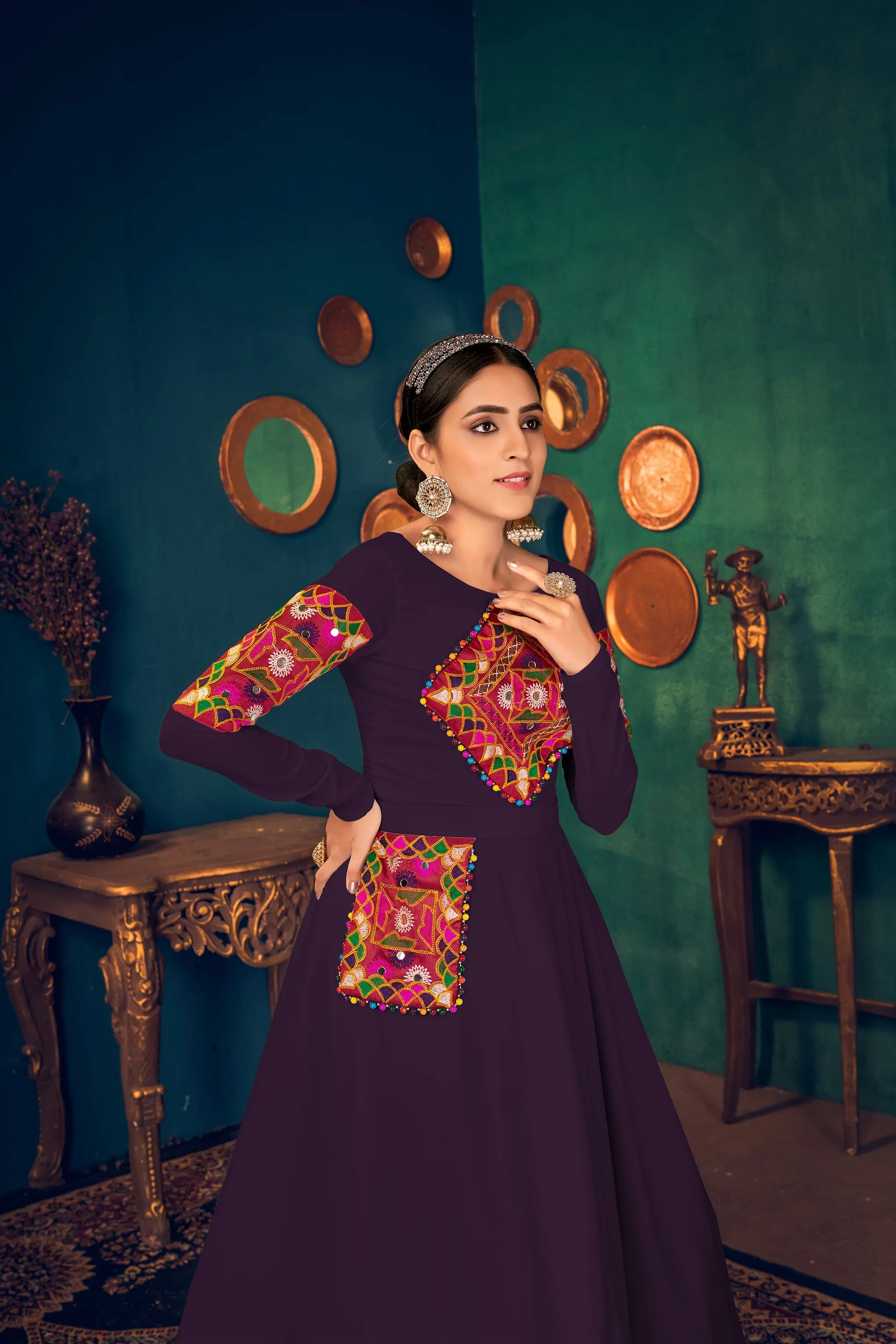 Purple Embroidered Designer Anarkali Style Gown