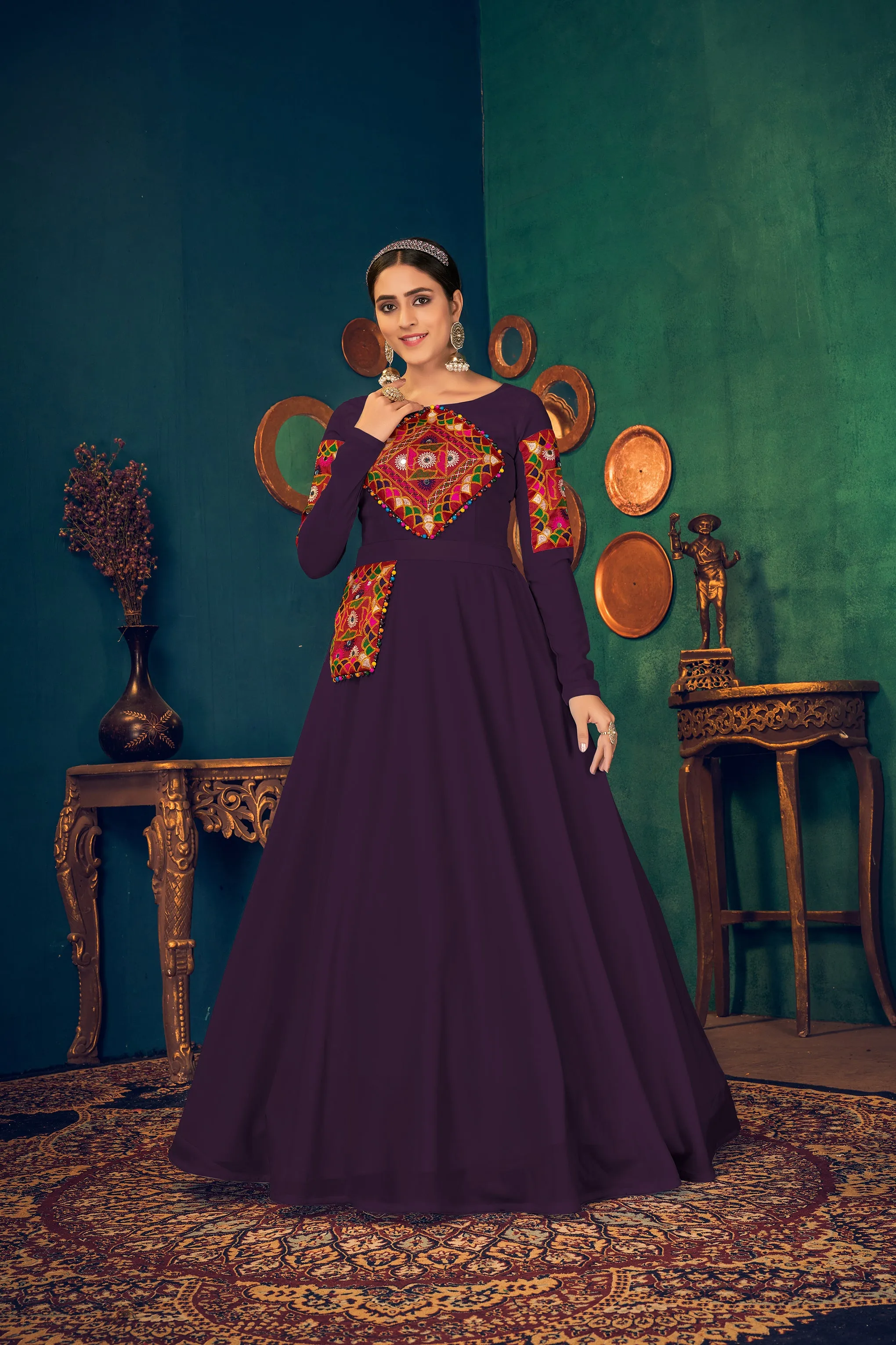 Purple Embroidered Designer Anarkali Style Gown