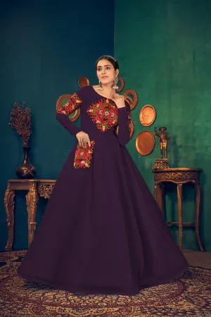 Purple Embroidered Designer Anarkali Style Gown