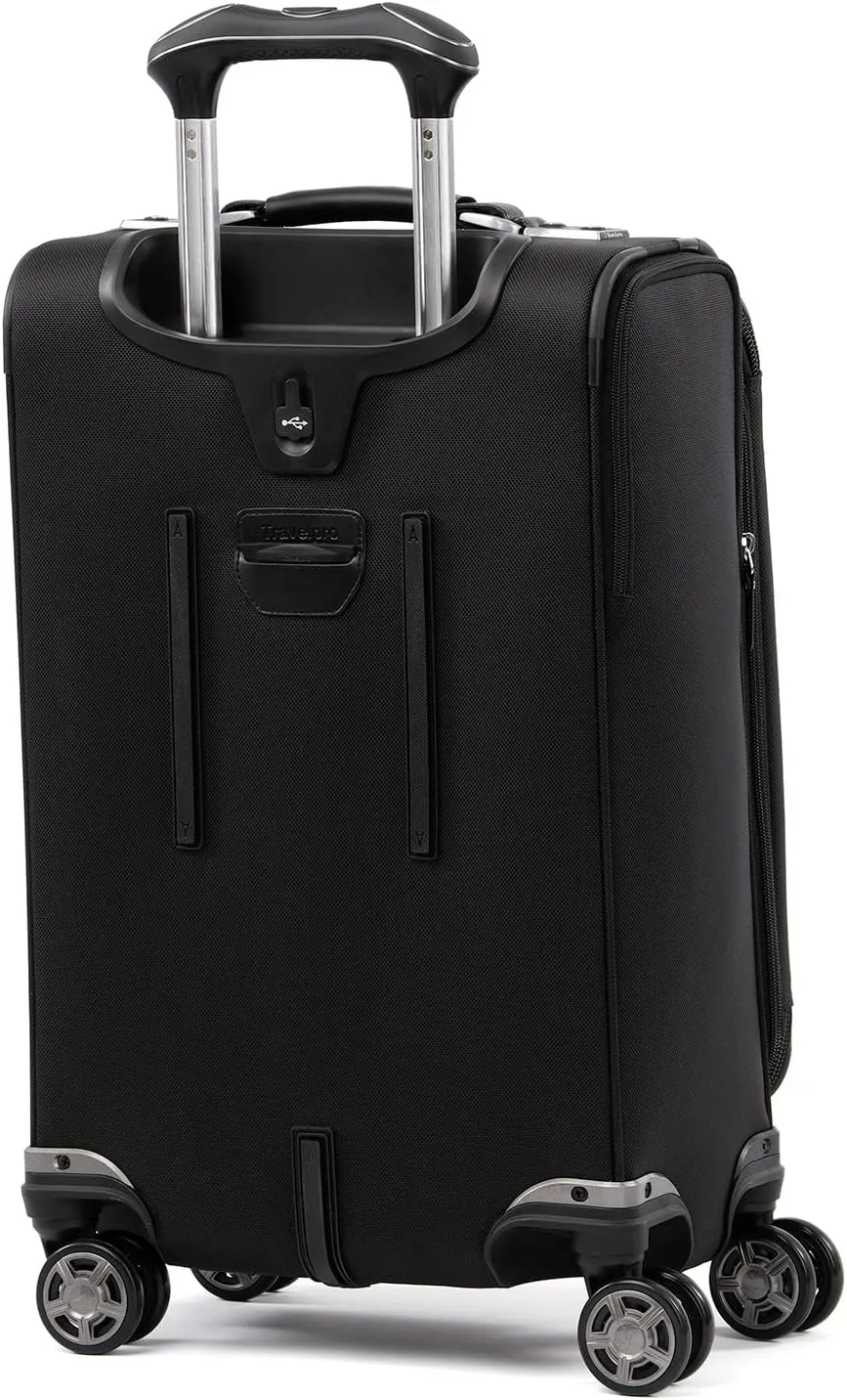 Travelpro Platinum Elite Softside Expandable Carry on Luggage, 8 Wheel Spinner Suitcase, USB Port, Suiter, Men and Women, Shadow Black, Carry On 21-Inch