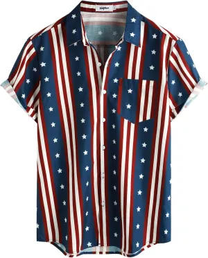 VATPAVE Mens Hawaiian Shirts 4th of July Casual Button Down Short Sleeve Summer Tropical Shirts