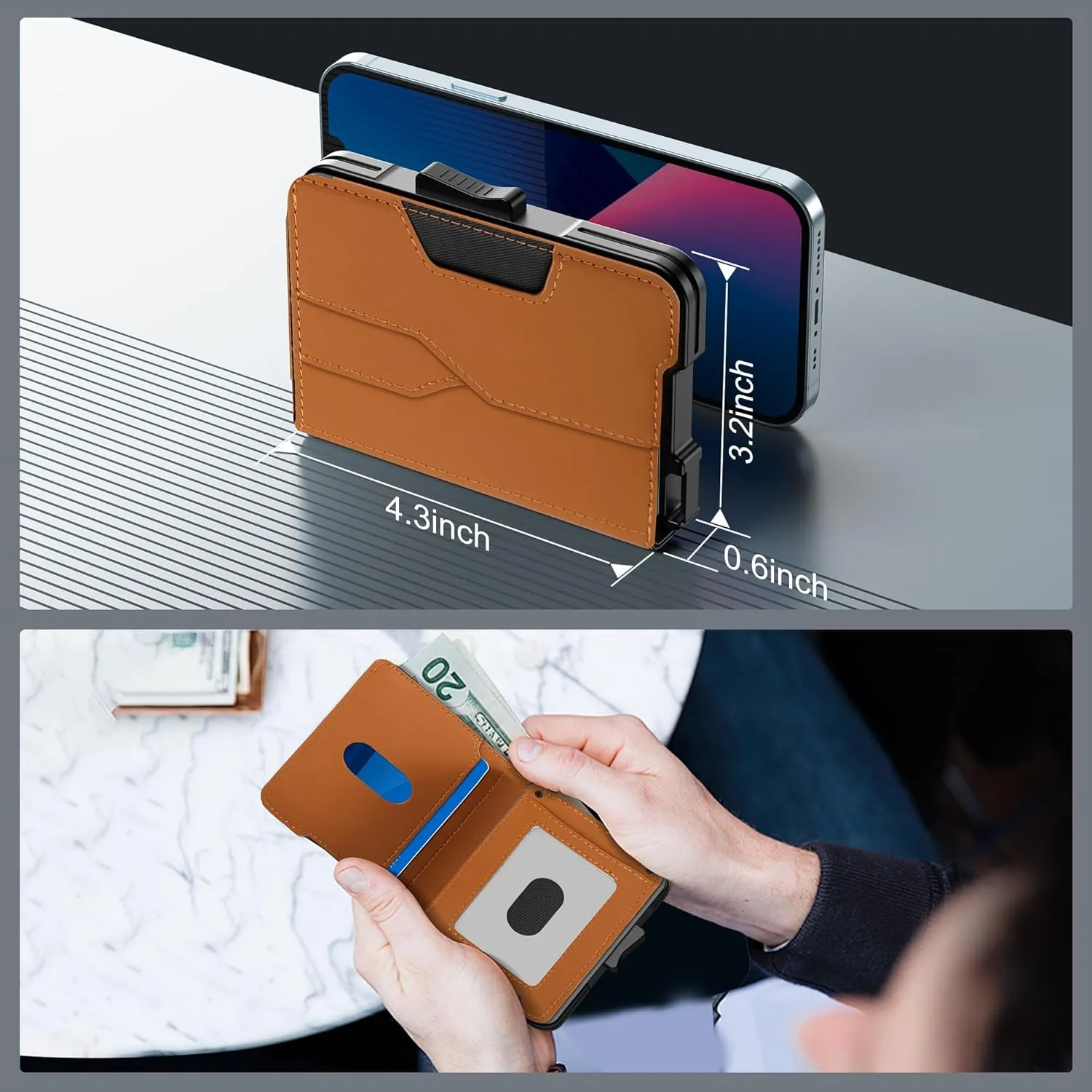 Wallet for Men - Pop Up Case, Cash Slot, and Credit Card Wallet - Slim Minimalist Aluminum Front Pocket Wallet with RFID Blocking/ID Window (Brown)