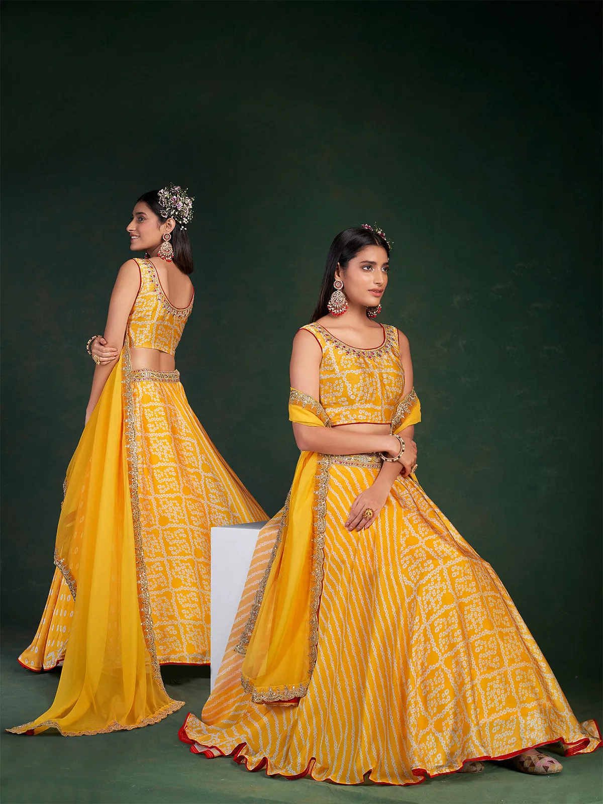 Yellow Embroidered Festive Semi Stitched Lehenga With  Unstitched Blouse