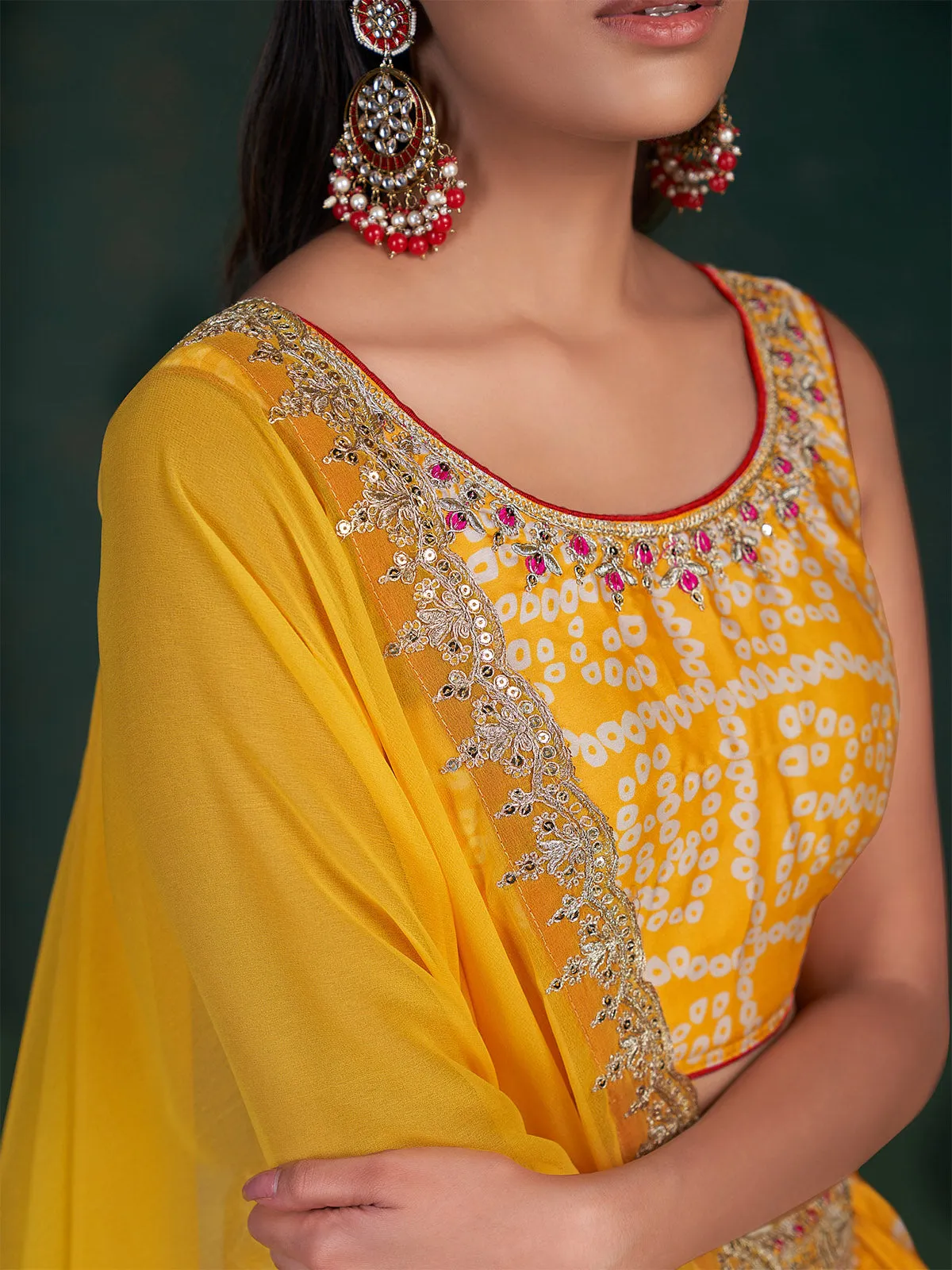 Yellow Embroidered Festive Semi Stitched Lehenga With  Unstitched Blouse