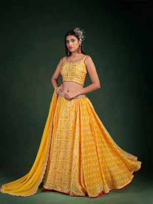 Yellow Embroidered Festive Semi Stitched Lehenga With  Unstitched Blouse