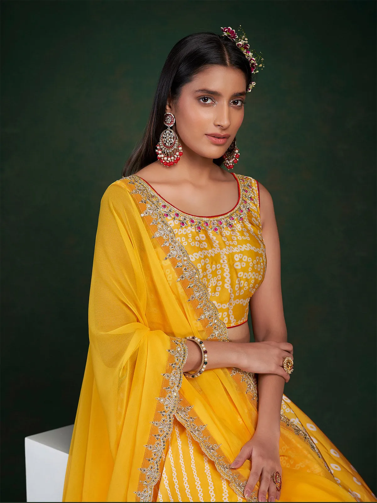 Yellow Embroidered Festive Semi Stitched Lehenga With  Unstitched Blouse